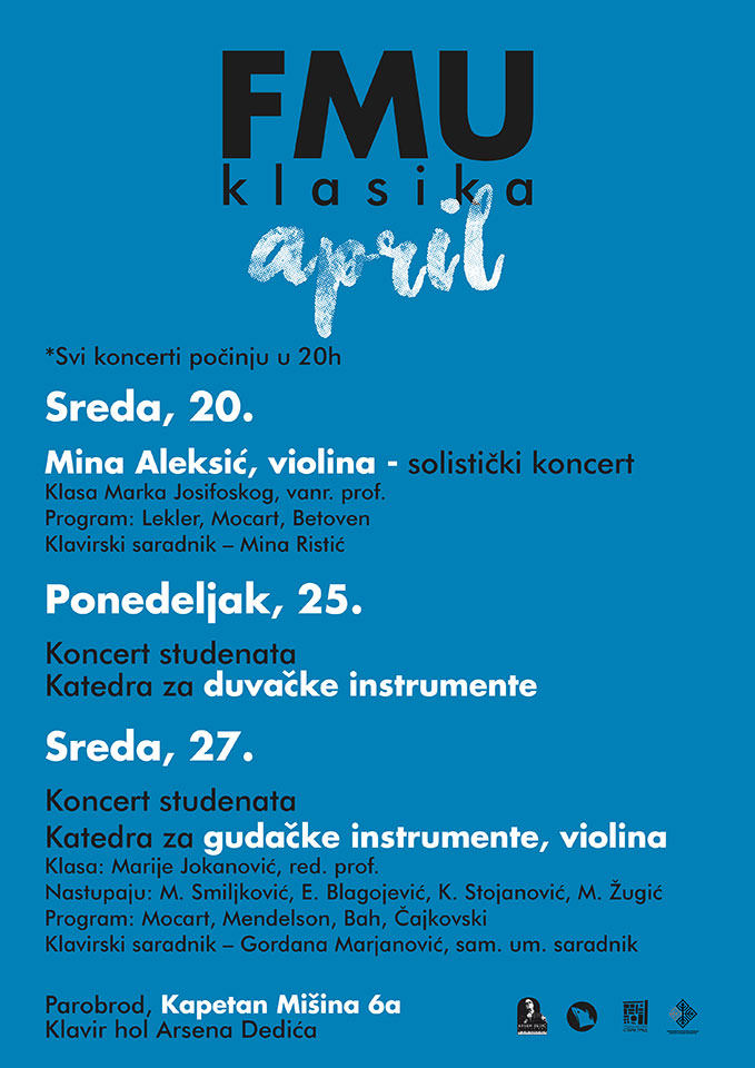 Fakultet muzičke umetnosti – koncerti (20, 25, 27. april)
